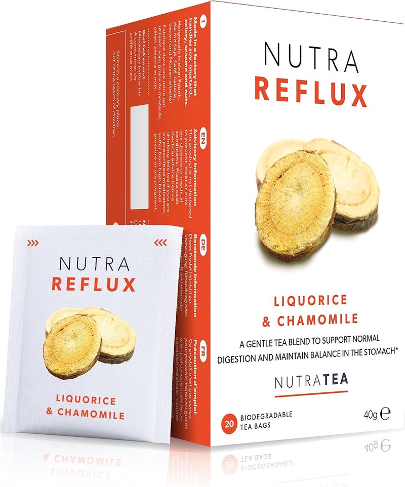 Nutra Tea Nutra Reflux Herbal Tea - Liquorice & Chamomile Blend for Digestive Health - 20 Biodegradable Tea Bags - Image 1